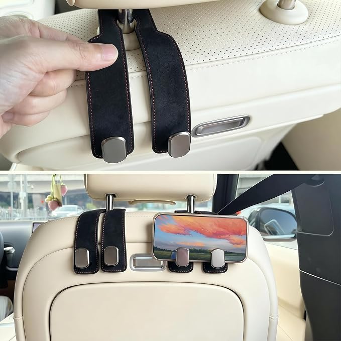 2 Pack Black Headrest Hooks for Car, Heavy Duty Purse Hook Holder Universal Vehicle Storage Organizer for Purses Bags Accessories