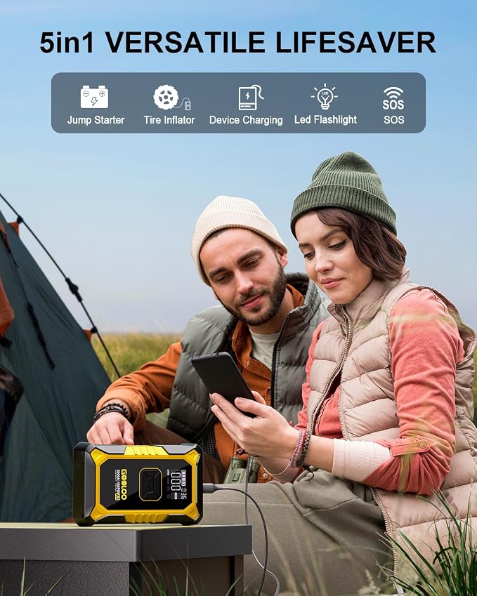 A3 Jump Starter with Air Compressor, 3000A Portable Car Battery Jumper Starter (9.0L Gas/6.5L Diesel) with 150PSI Auto-Shutoff Tire Inflator, 12V Supersafe Lithium Jump Box Car Booster, Yellow