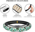 Cactus Steering Wheel Cover Anti-Slip and Practical 14.5-15 Inch Universal Car Steering Wheel Cover with 2 Pieces Car Coasters Suitable for Men Women