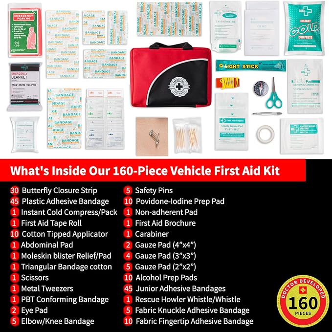 Survival First Aid Kit for Home/Business, Camping Survival Kits | Mini Travel First Aid Kit | Camping Equipment | Small Kits for Car | Outdoor Emergency Survivals Pack - 160pcs