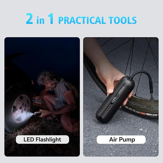 Electric Air Compressor Portable Bicycle Pump Car Tire Inflator, Max 150 PSI, Auto Shut-Off Air Pump with Presta and Schrader Valves for All Bicycles Motorcycles and Cars