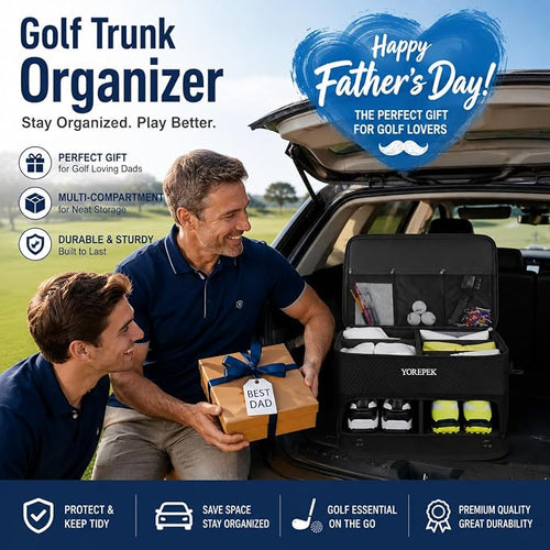 2 Layer Golf Trunk Organizer, Golf Gifts for Men with Separate Ventilated Compartment for 2 Pair Shoes, Waterproof Car Trunk Locker for Balls, Tees, Clothes, Gloves, Gifts for Golfers