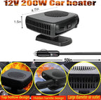 Portable Car Heater and Defroster That Plugs into Cigarette Lighter for Car 12V 200W Fast Heating and Cooling Fans for Car Hidden Handle 360 Degree Car Heaters for Vehicle