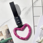 Bling Car Accessories Bling Heart Handle Ring Car Accessory for Women Hearts Hand Strap Drift Charm Rear Bumper Warning Ring Decor for Auto Interior Exterior Decoration(Hot Pink,Heart Style)