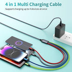 USB C Multi Charging Cable 1Pack 5FT, 4 in 1 Charging Cable Nylon Braided USB-C Multiple Charger Cord with Micro USB,IP Port and 2 Type C Adapter Port for iPhone 17/16 Series/Cell Phones and More