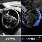 Leather Steering Wheel Cover - Made with PVC Leather - Anti-Slip, Universal Fit 14 1/2 inches to 15 inches - Blue