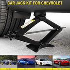 3-Ton Scissor Jack Kit for Chevrolet C5 C6 C7 C8 GS Z with Rubber Jack Pad, Car Spare Tire Repair Tools for Car Chevrolet, Tire Changing Tools Kit for Chevrolet with L-Wrenches（17/19/21/23mm）