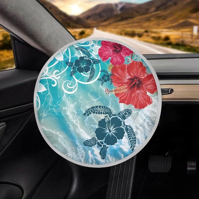 Hibiscus Turtle Steering Wheel Cover Sunshade Auto Interior Protector Easy Installation Steering Wheel Cover Sun Shade for UV Protection Universal Vehicle Accessories