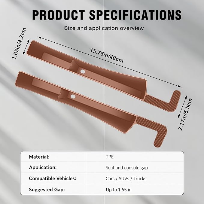 2PCS Car Seat Gap Filler, Automotive Seat Organizer Fill The Gap Between Seat and Console, Universal Car Storage Box Inserts Fill The Gap Between Seat &Console for Coins Wallets Keys (Brown)
