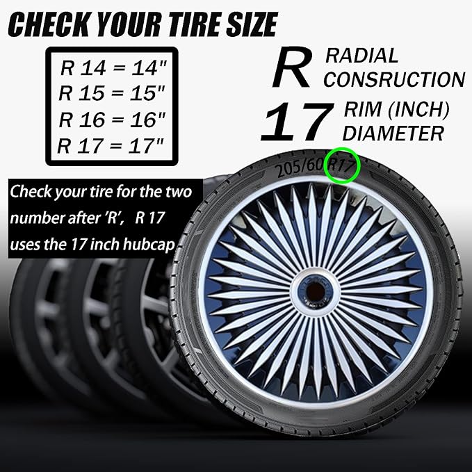 Hubcap Wheel Cover Replacement R17 Hub Caps Universal Wheel Rim Cover ABS Material Exterior Accessories for Car Truck SUV -Set of 4（17-inch，Silver-Black）