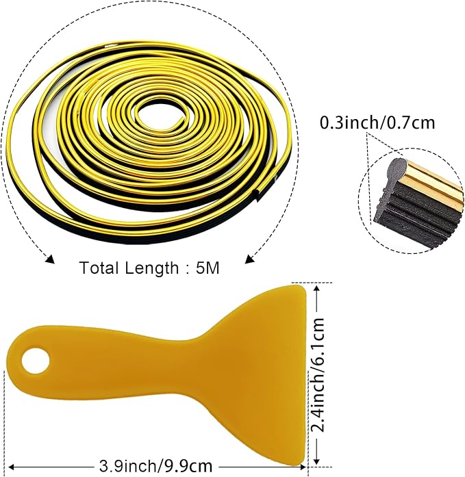 Car Interior Trim Strips,Universal 16.4 ft Car Electroplating Decoration Styling Door Dashboard, Flexible Interior Trim Accessories with Installing Tool(Gold)