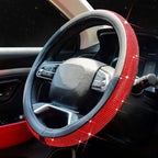 New Diamond Leather Steering Wheel Cover with Bling Bling Crystal Rhinestones, Universal Fit 15 Inch Car Wheel Protector for Women Girls Red Diamond