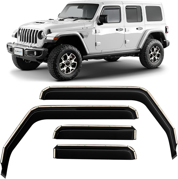 in-Channel Incredibly Durable Rain Guards for Jeep Wrangler JL 2018-2026/Gladiator 2020-2026, Original Window Deflectors, Vent Window Visors, Vent Deflector, 4 pcs. - 618405