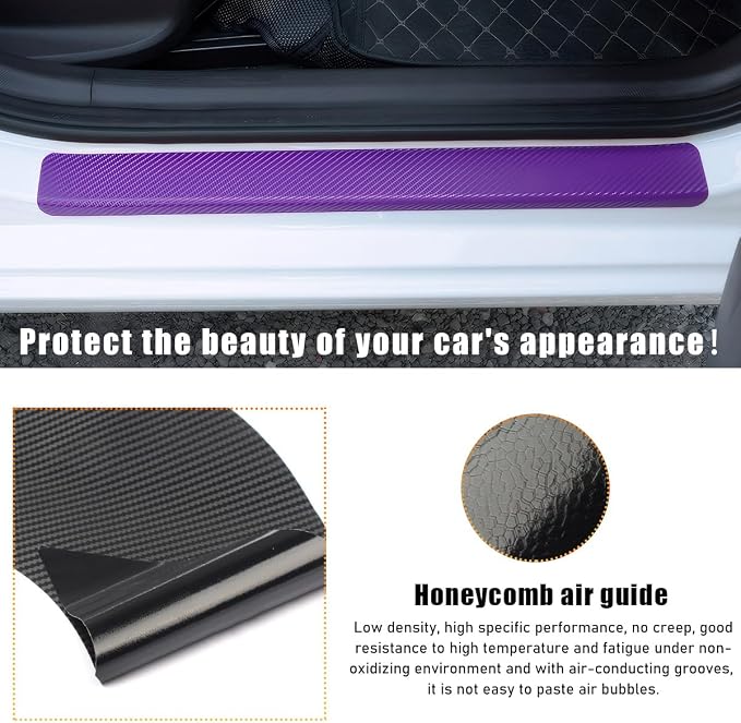 4 PCS Car Door Sill Protectors, Anti Scratch Carbon Fiber Auto Threshold Cover Strips, Decorative Door Entry Edge Scuff Sticker Universal for Most Vehicles, Car Accessories (Purple 3D)