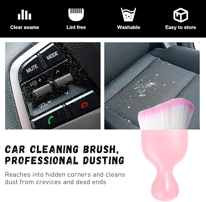Car Detailing Brush, Curved Soft Bristles Auto Removal Dust Collectors, Universal Vehicle Dashboard, Air Conditioner Vents etc Interior Cleaning Tool Accessory (Pink/Pink)
