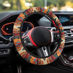 Auto Steering Wheel Cover for Women Men, Universal 15 Inch Soft Elastic Steering Wheel Wrap Anti-Slip Easy to Install Car Accessories, Aztec Geometric Horse Orange