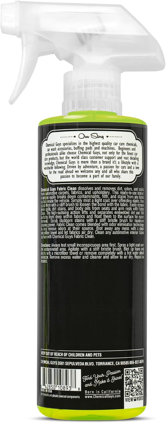 Foaming Citrus Fabric Clean Carpet & Upholstery Cleaner - Car Carpet Cleaner Spray for Seats and Floor Mats, Removes Stains &Odors, Safe for Cars, Home and Office, 16 oz Citrus Scent