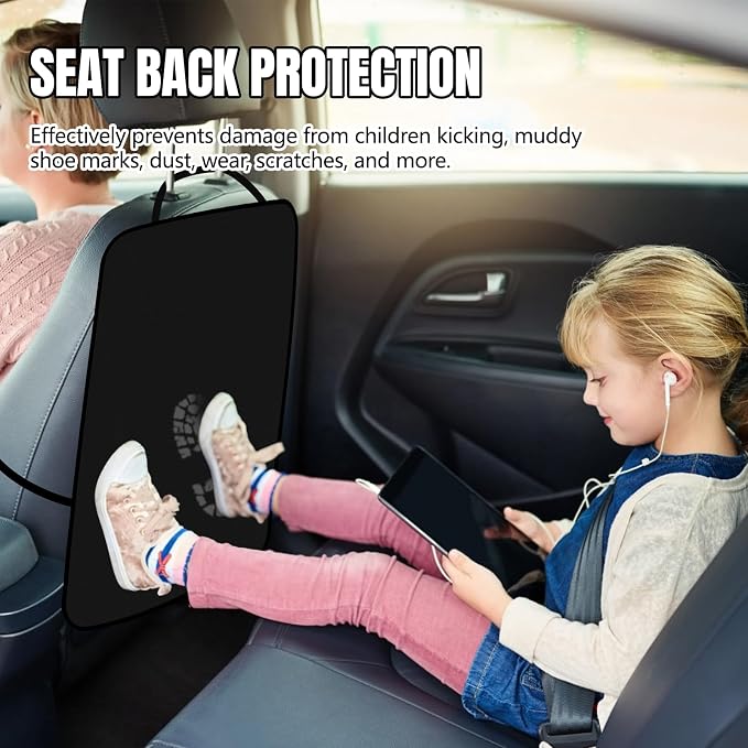 2PCS Kick Mats Back Seat Protector for Kids, Waterproof Oxford Cloth Car Back of Seat Protector, Seatback Cover for Car Front Seats, Protection Against Dirt Dust Mud Scratches (Black)