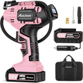 Cordless Tire Inflator Air Compressor, 20V Car Tire Pump w/ 12V DC Adapter, Rechargeable Li-ion Battery Operated Tire Compressor w/Digital Pressure Gauge, for Many Inflatables (Pink)