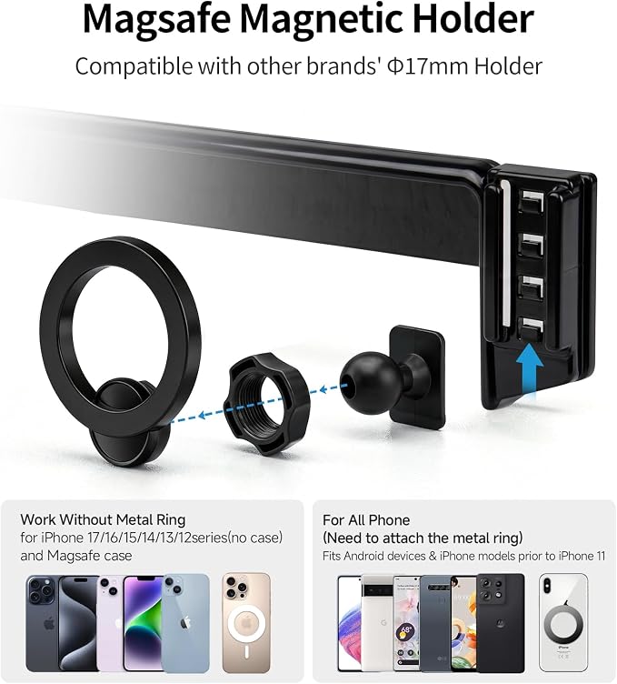 Car Phone Holder for Mercedes-Benz E-Class 2024-2026,12.3" Screen Mount | Magsafe Accessories Magnetic Cell Phone Mount Clip Compatible with iPhone, 3D fit Stable Dashboard Navigation Bracket Stand