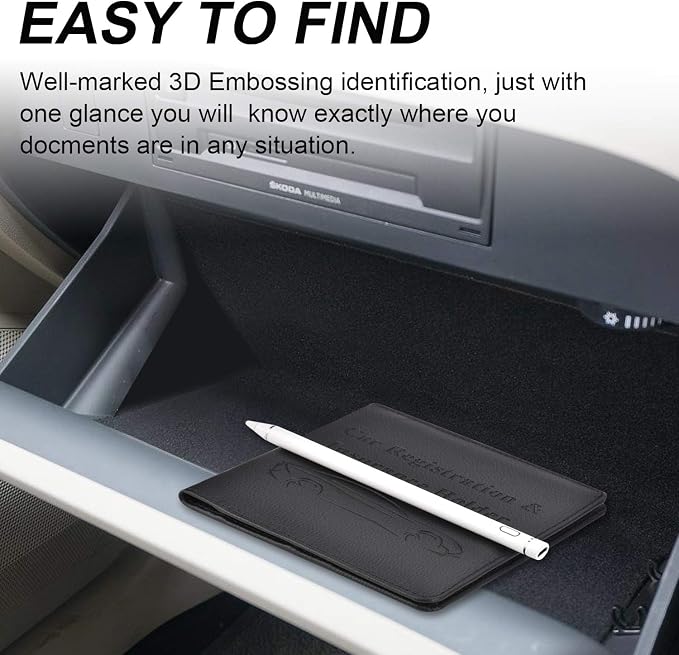 Car Registration and Insurance Holder, Vehicle Glove Box Car Organizer Men Women Wallet Accessories Case for Cards, Essential Document, Driver License, Black