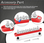 250A Bus Bar 12V Marine 1/4" Power Distribution Block Automotive Busbar Terminal Block,Battery Buss Bar (Pair, Red & Black) 6 x 1/4"+10 x #8 Screws Terminals