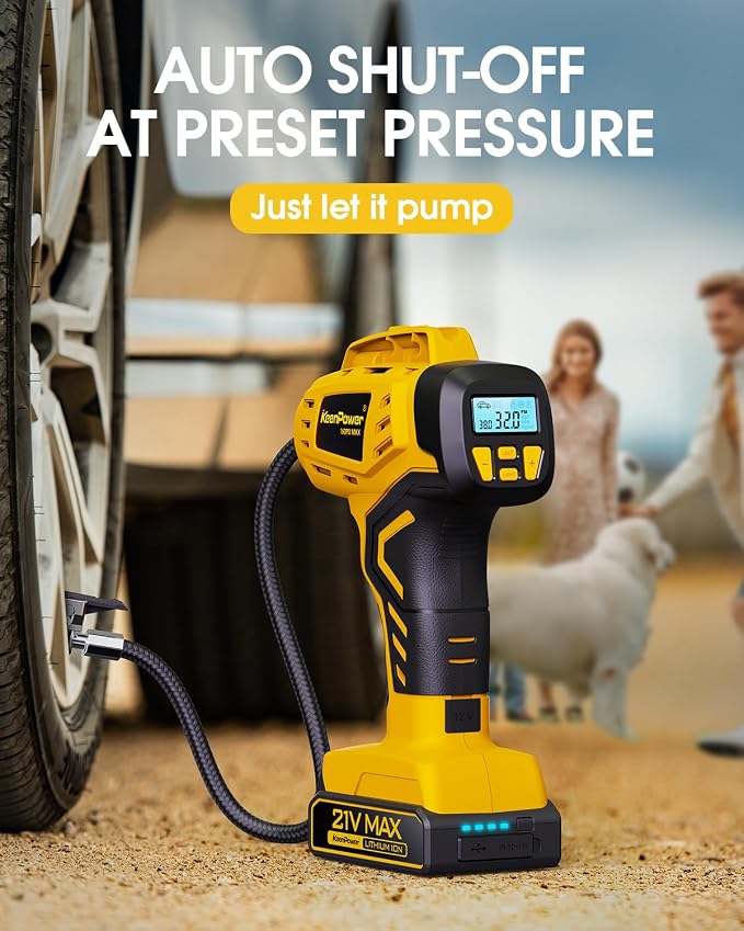 Tire Inflator Portable Air Compressor - Super Fast - 21V Rechargeable Battery Powered Handheld 160PSI Tire Inflator, Dual Power Supply Modes, Portable Air Pump for Car Motorcycle E-Bike