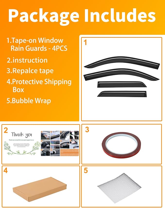 Extra-Thick Window Rain Guard for Toyota 4Runner 2025 2026 Rain Guards Tape-on Side Window Visors Low Profile Vent Visor Window Deflectors Vent Shades Car Accessories