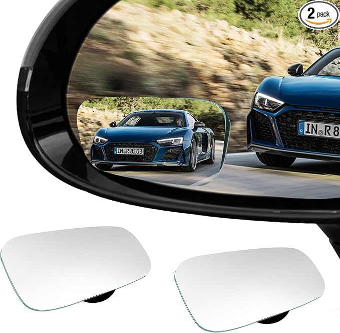 2PCS Blind Spot Convex Car Mirror, Convex Rear View Mirrors, Side View Mirror Blindspot with Wide Angle Adjustable Stick, 360 Degree Adjustabe HD Glass Blind Spot Mirrors for SUV and Trucks