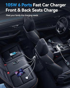 105W 6-Port Multiport Car Charger, PD Fast USB C Car Charger for Multiple Devices,Cigarette Lighter Adapter Car Travel Essentials for Road Trips with 5FT Cable,Car Accessories for iPhone 17/16