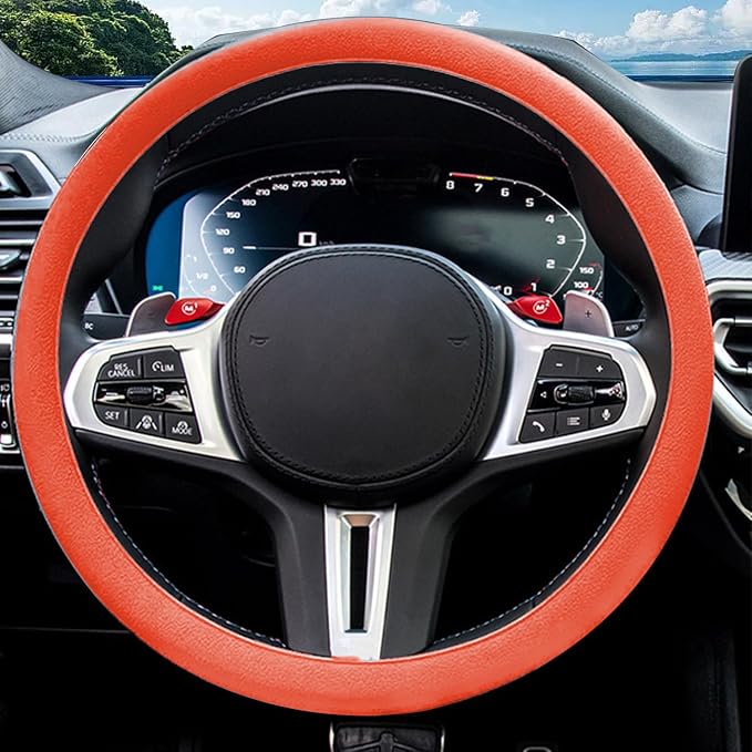 JDDRY Car Steering Wheel Cover,Silicone Steering Wheel Protector, AutomotiveSteering Wheel Protective Cover,Universal Fit(Orange,1PC)
