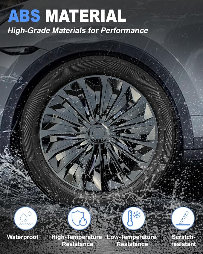 Hubcaps,16 inch hubcaps Set of 4, Wheel Rim Cover ABS Material, Snap On Car Truck SUV Replacement, for Toyota Camry Nissan Mazda etc, Black