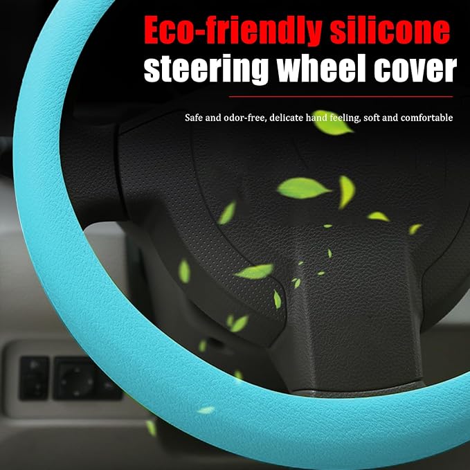 JDDRY Steering Wheel Cover - Silicone Protector - Universal Fit - Light Blue (1PC)