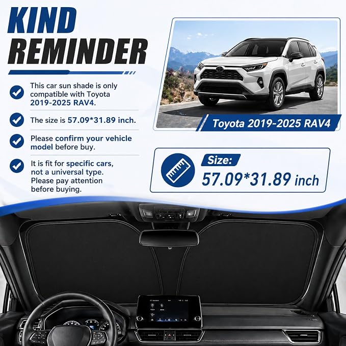 Car Windshield Sun Shade Compatible with Toyota 2019-2025 RAV4,Oxford Cloth Car Sun Shade with Storage Bag,Foldable Suns Shades for Cars Windshield Reduces Interior Temperature