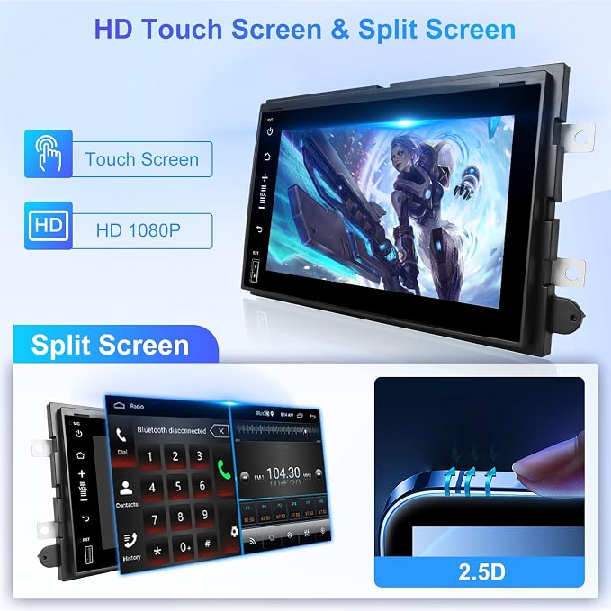 4Core+64G Car Radio Stereo for Ford F150/F250/F350 2004-2014, 7 inch 1080P Touch Screen Car Stereo with Wireless CarPlay Andriod Auto, Bluetooth, GPS, HiFi, SWC, WiFi, HD Backup Camera