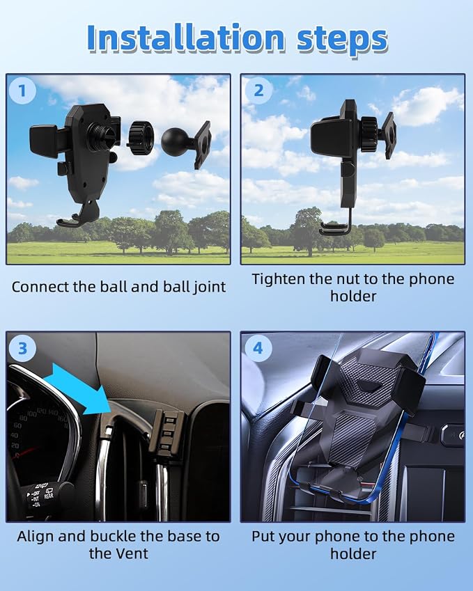 PZK Car Phone Mount for Chevy quinox 2018-2023 Accessories Custom Air Vent | Auto Lock Car Phone Holder Fixed Clip Vent One Button Release Hands Free 360° Rotation Cell Phone Automobile Cradles
