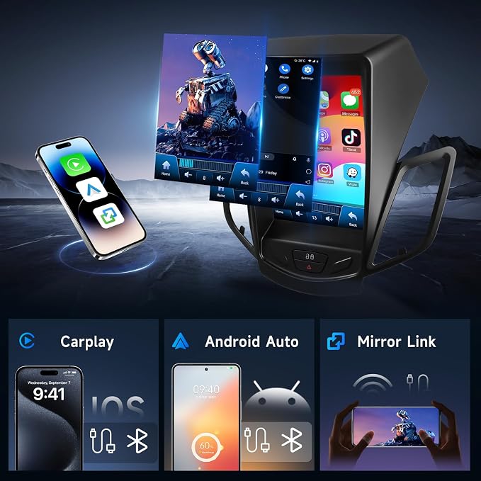 [4G+64G] Car Radio for Ford Fiesta 2009-2016 with Wireless Carplay Android Auto Radio, Android 9.7 inch Touch Screen with GPS, Mirror Link, Bluetooth, WiFi, DSP, FM/RDS Radio