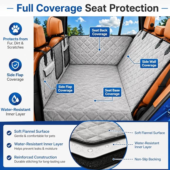 Hard Bottom Car Seat Cover for Dog，Grey for Full Size SUV