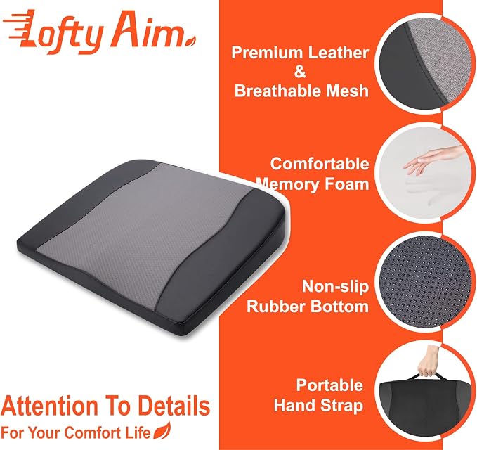 Car Seat Cushion, Comfort Memory Foam Car Cushions for Driving - Sciatica & Lower Back Pain Relief, Driver Seat Pillow for Auto, Office Chair, Wheelchair - Black&Gray
