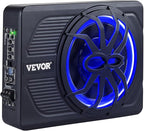 10" 440W Underseat Car Subwoofer, Slim Powered Car Subwoofers with Blue Ambient Light, Low Profile Audio Sub Under The Seat with Built-in Amplifier, Remote Controller for SUVs, Car, Truck, RV