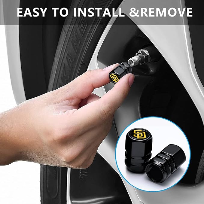 for SD Padres Baseball Fans Car Keychain with Tire Valve Caps, Car Keyring and Valve Stem Caps Compatible with Key Fob Holder, Delicate Gifts for Men Women, Padres