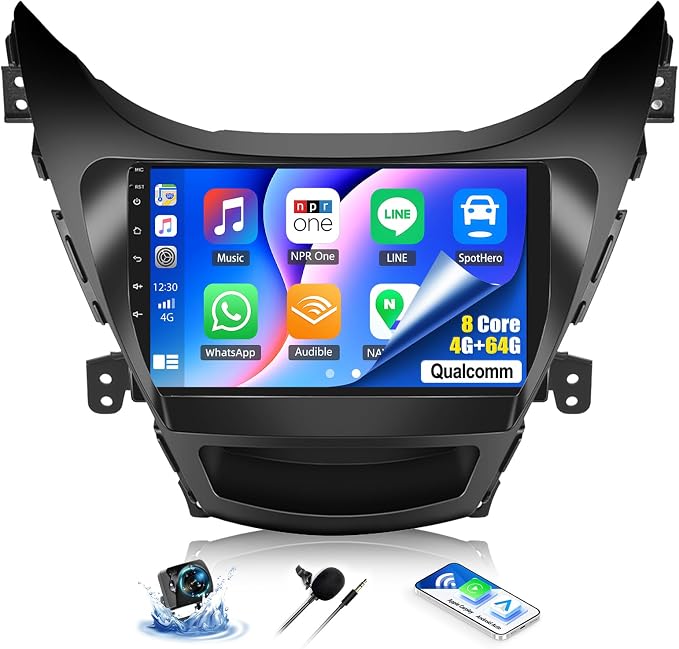 8 Core Qualcomm Android Car Stereo for Hyundai Elantra 2011 2012 2013 9 Inch Touch Screen with CarPlay Android Auto 4G+64G Bluetooth Cooling Fan Weather Forecast UI Design Intelligent Voice