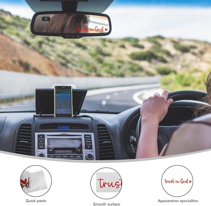 2PCS Trust in God Rearview Mirror Decals, Automotive Vinyl Rear View Mirror Decorative Stickers, Waterproof Trust in God Stickers for Car Truck Laptop, Car Accessories (Red)