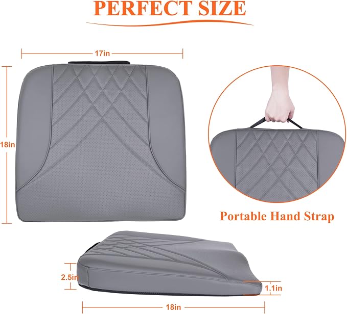 Premium Car Seat Cushion, Memory Foam Driver Seat Cushion to Improve Driving View- Coccyx & Lower Back Pain Relief - Seat Cushion for Car, Truck, Office Chair (Leather Gray)