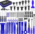 330Pcs Trim Removal Tool, Auto Push Pin Bumper Retainer Clip Set Fastener Terminal Remover Tool Adhesive Cable Clips Pry Kit Car Panel Radio Removal Auto Clip Pliers, Blue