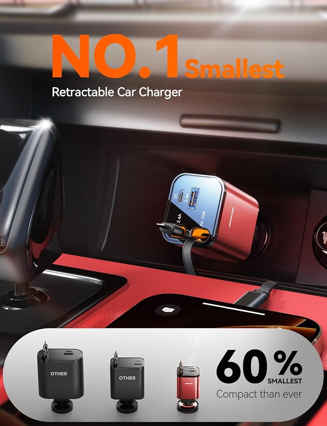 [2026 Ultra-Compact] Retractable Car Charger 84W Car Charger USB C for iPhone 16 17 Fast Charging, Car Accessories, Car Adapter Travel Essentials Gifts for Women Men, for iPhone 17 16 15 14 13