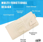 Car Sun Visor Organizer, Leather Personal Belonging Storage Pouch with Zipper, Car Visor Storage Pouch Sunglasses Holder, Auto Interior Accessories Pocket Organizers (Beige)