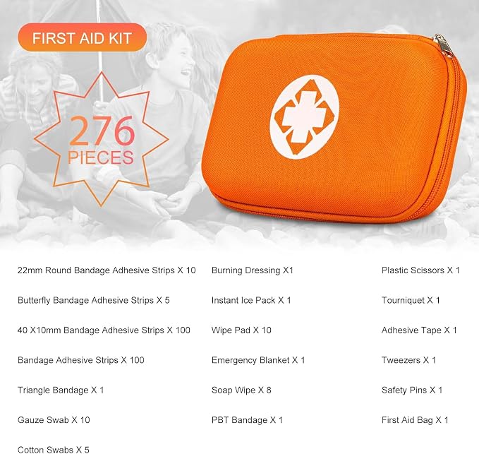 276PCS Mini Car First Aid Kit Travel Size for Business Trips, Compact First Aid Emergencies Kit Supplies for Rv Hiking Rode Trips Home Essentials, Orange