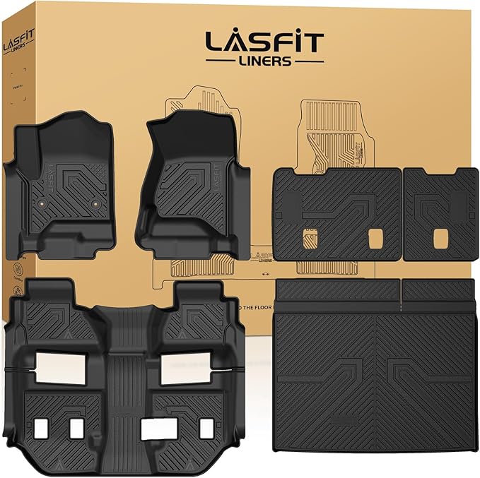 Floor Mats & Cargo Liner with Backrest Mat 2015-2020 for 7-Seater GMC Yukon XL(Only Yukon XL, Not Fit Yukon) & Chevy Suburban (Not fit 8/9 Seater), All Weather TPE Custom Fit Car Floor Liner