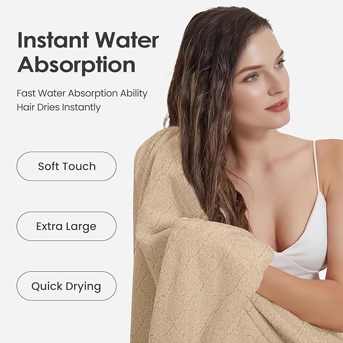 Microfiber Bath Towels, Oversized, Ultra Soft, Super Absorbent and Fast Drying, No Fading Large Bathroom Towel Set for Sport, Travel, Fitness, SPA and Yoga (Coral Fleece - Camel, 30 in x 60 in)